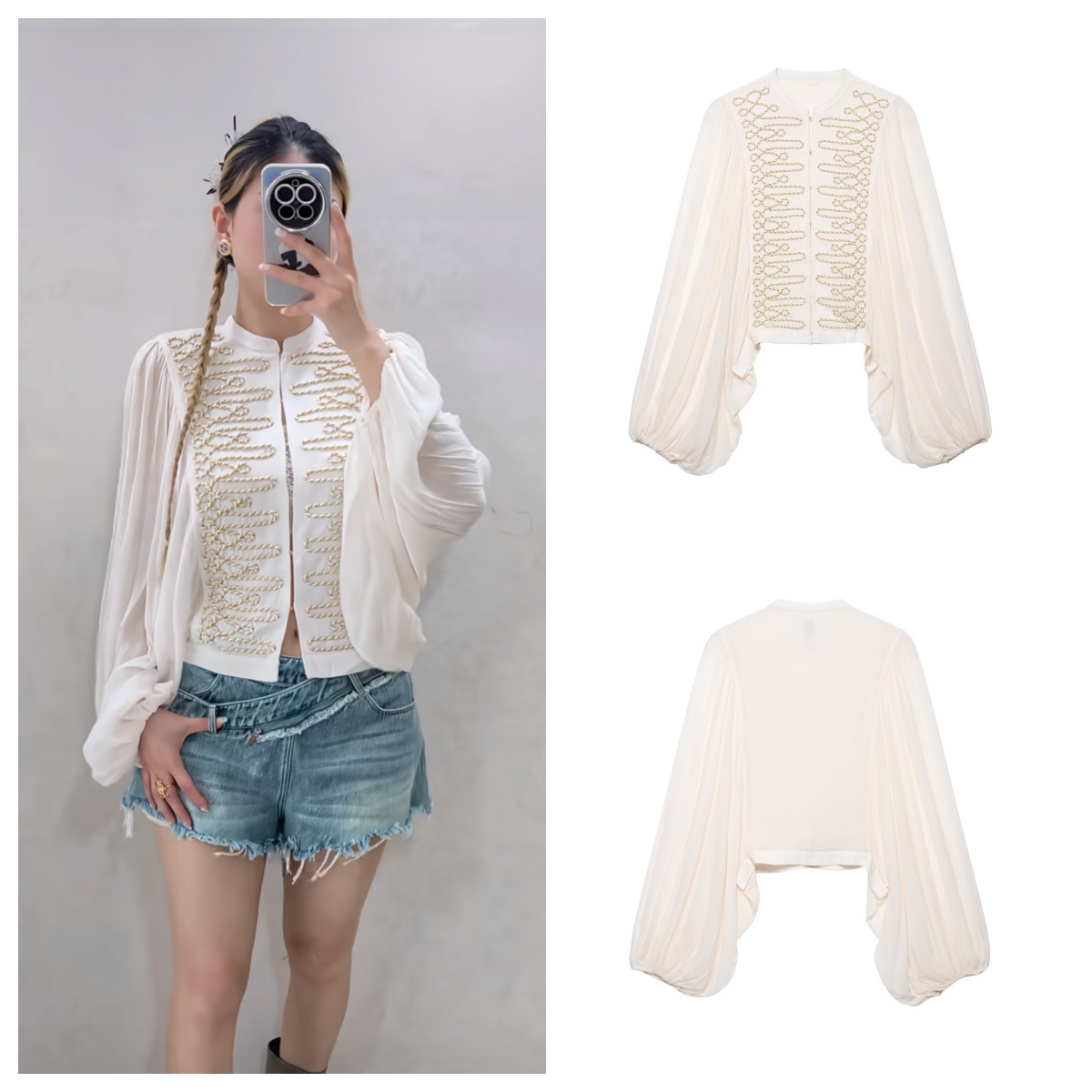 Embroidery Jacket - Guobioziy Crew Neck Rope Embroidered Women's