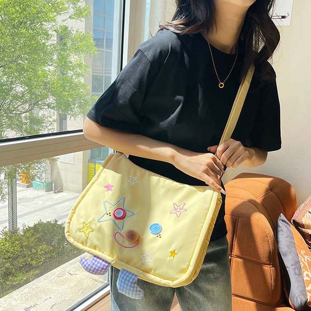 Embroidery Yellow - Literary Ugly and Cute Shoulder Bag