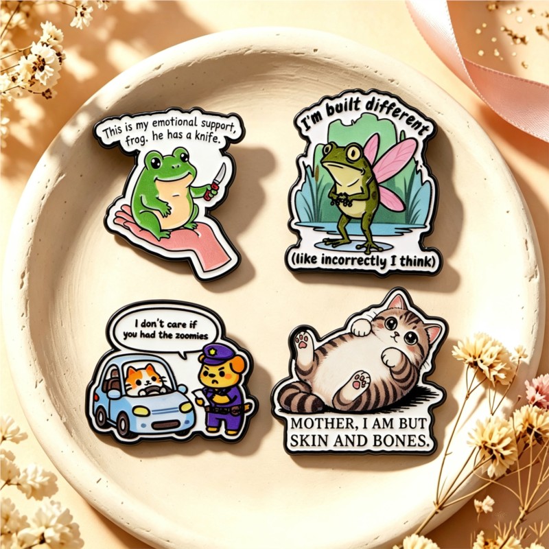 Embroidery Tulle - Quote Enamel Pin Cute Frog Cat