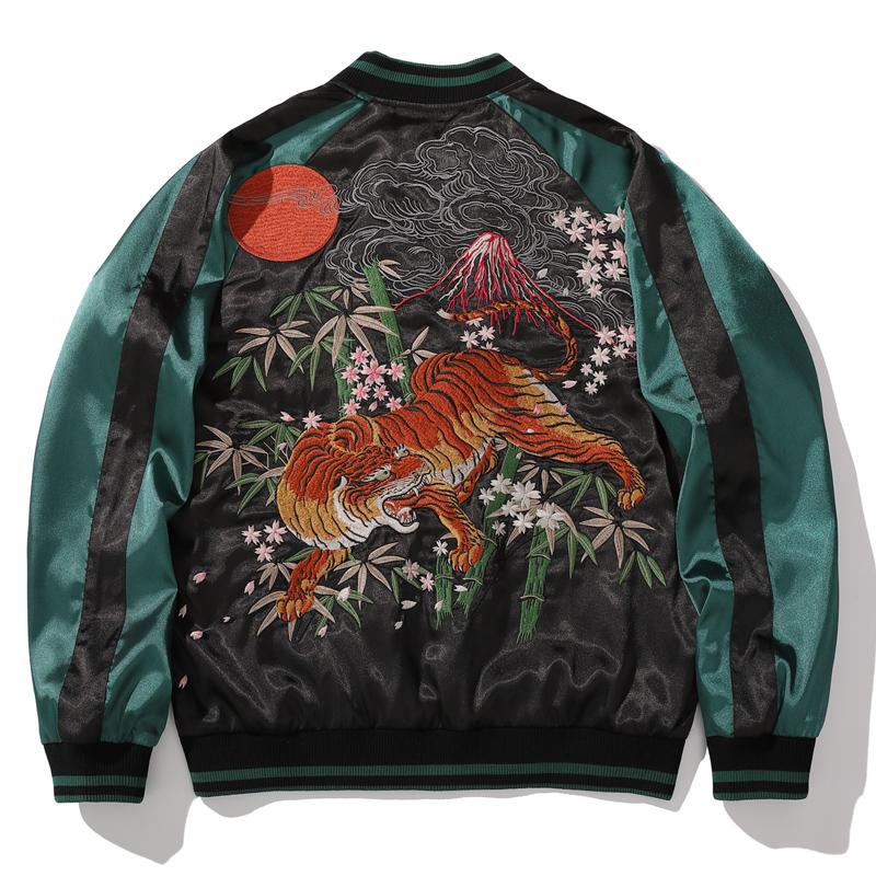 Embroidery Jacket - Sukajan Bomber Jacket Tiger Mount‑Fuji Bamboo