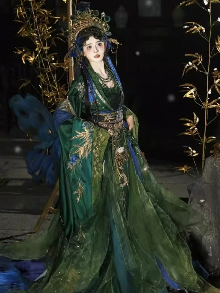 Chinese Ancient Style Green Ha - Embroidery Outfit ulasan dan harga