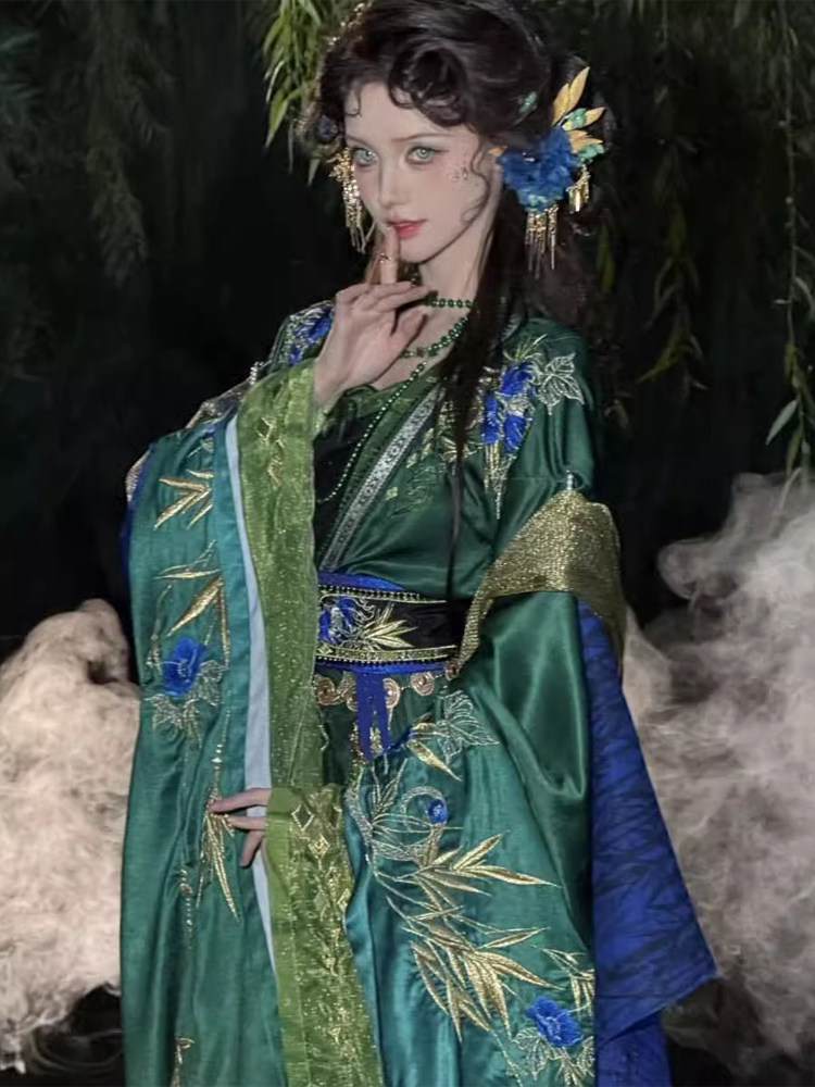 Chinese Ancient Style Green Ha - Embroidery Outfit ulasan dan harga