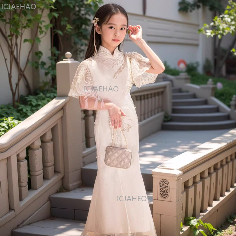 White Girls Qipao Dress Kids C - Embroidery White Dress ulasan dan harga