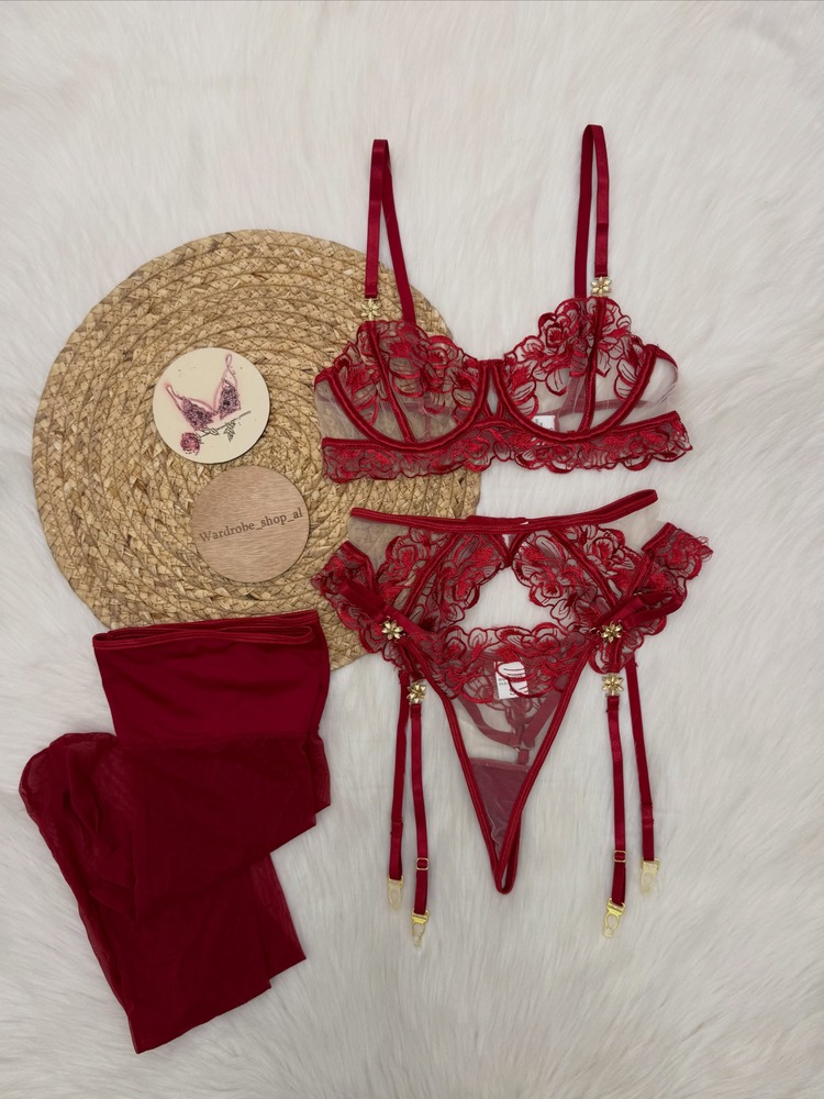 Women's Burgundy Lace Lingerie - Embroidery Outfit ulasan dan harga