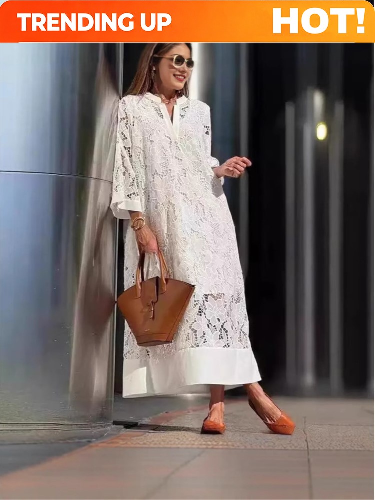 White Embroidery Lace Dress Wo - Embroidery Flower ulasan dan harga