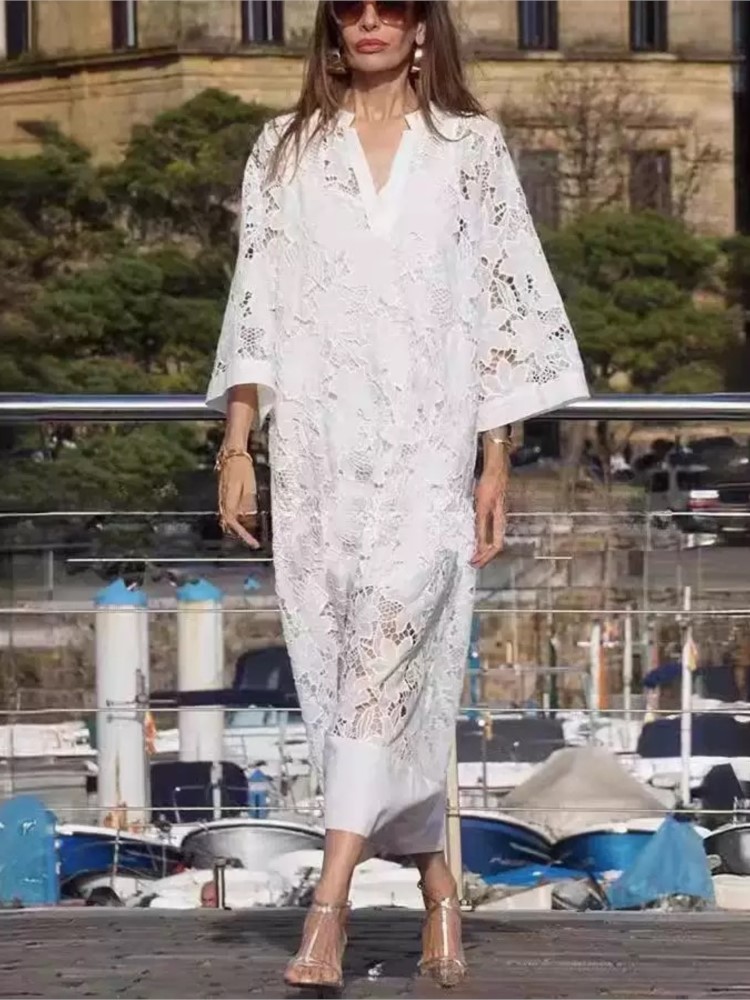 White Embroidery Lace Dress Wo - Embroidery Flower ulasan dan harga