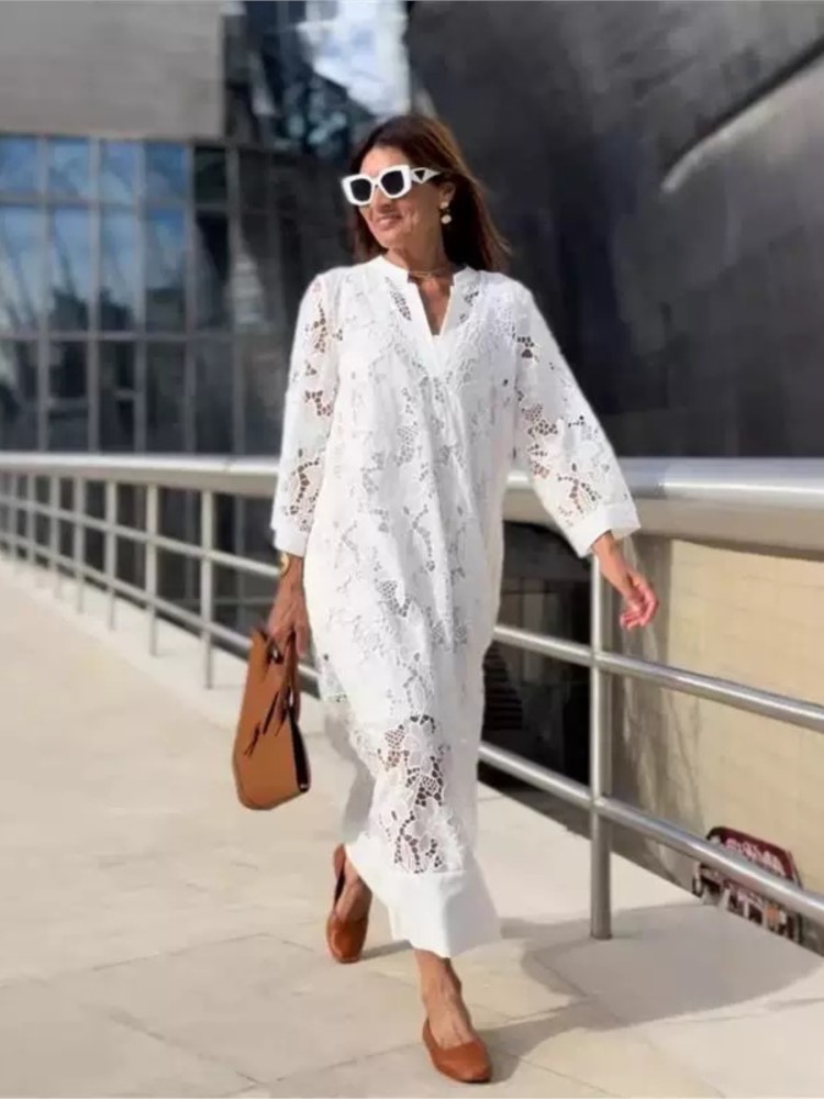 White Embroidery Lace Dress Wo - Embroidery Flower ulasan dan harga