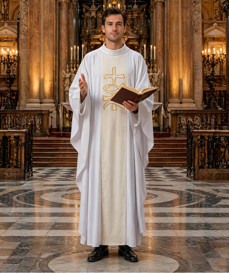 Clergy White Liturgical Robe I - Embroidery Outfit ulasan dan harga
