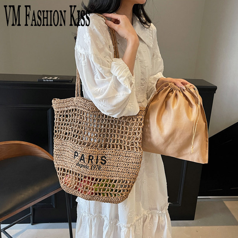Trendy Woven Straw Bag For Wom - Embroidery Kiss ulasan dan harga
