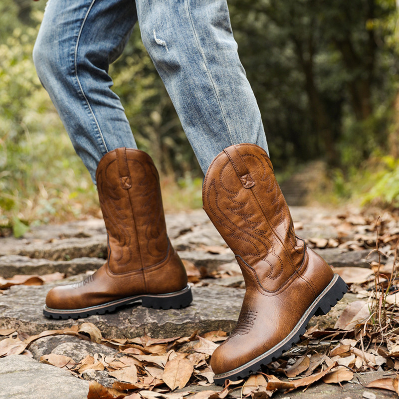 Men's Boots Classic Handmade E - Embroidery Print ulasan dan harga