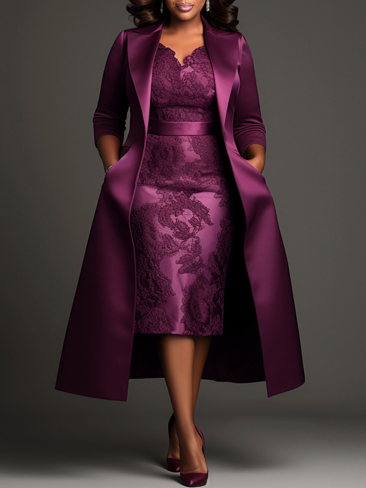 Women Plus Size Satin Midi-Len - Embroidery Jacket ulasan dan harga