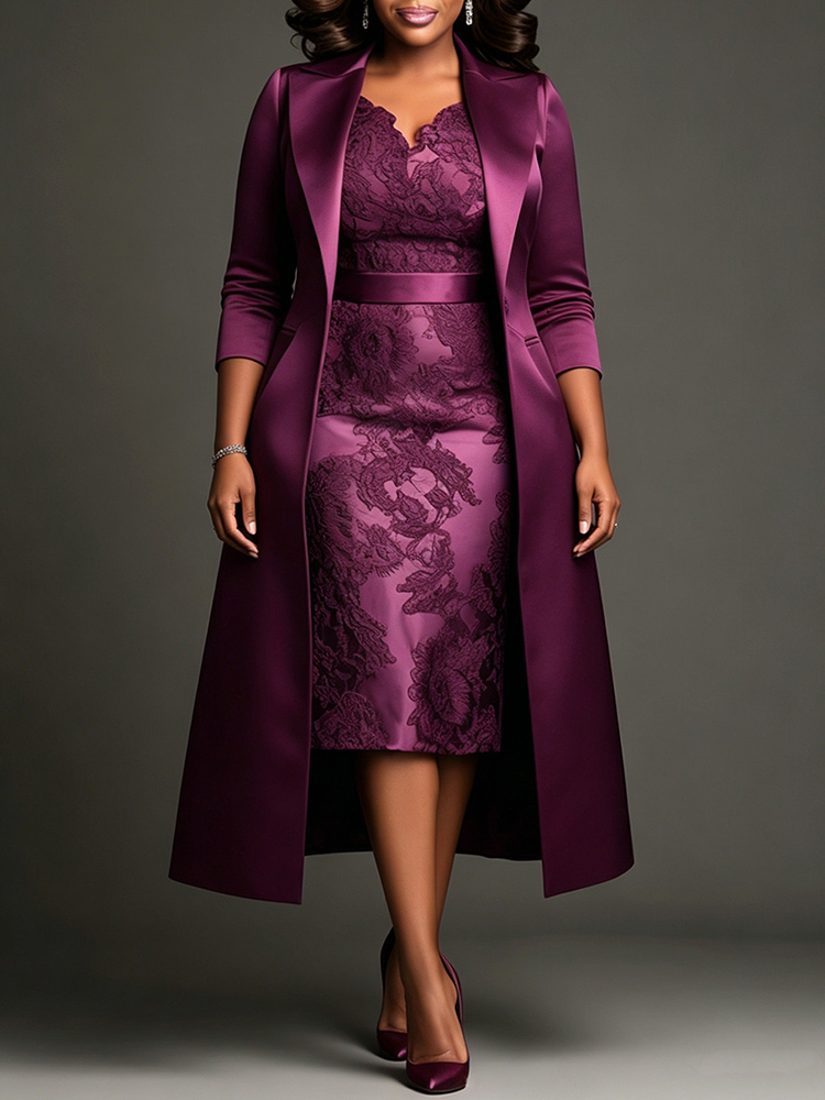 Women Plus Size Satin Midi-Len - Embroidery Jacket ulasan dan harga