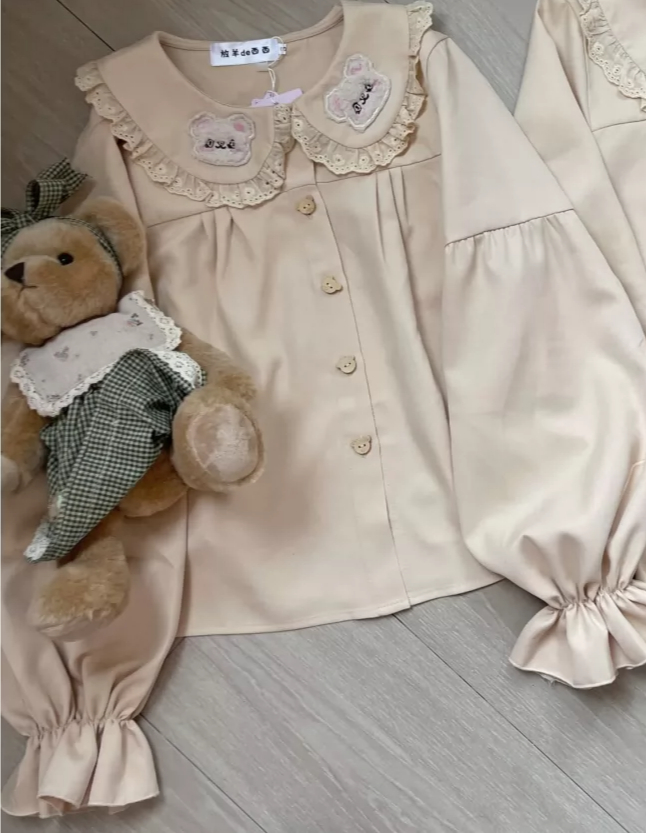 Lolita Blouse Cute Bear Embroi - Embroidery Yellow ulasan dan harga