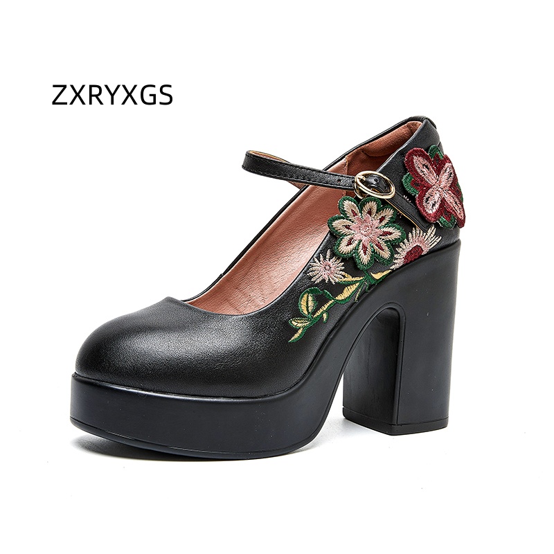 ZXRYXGS Top Layer Cowhide Embr - Embroidery Flower ulasan dan harga