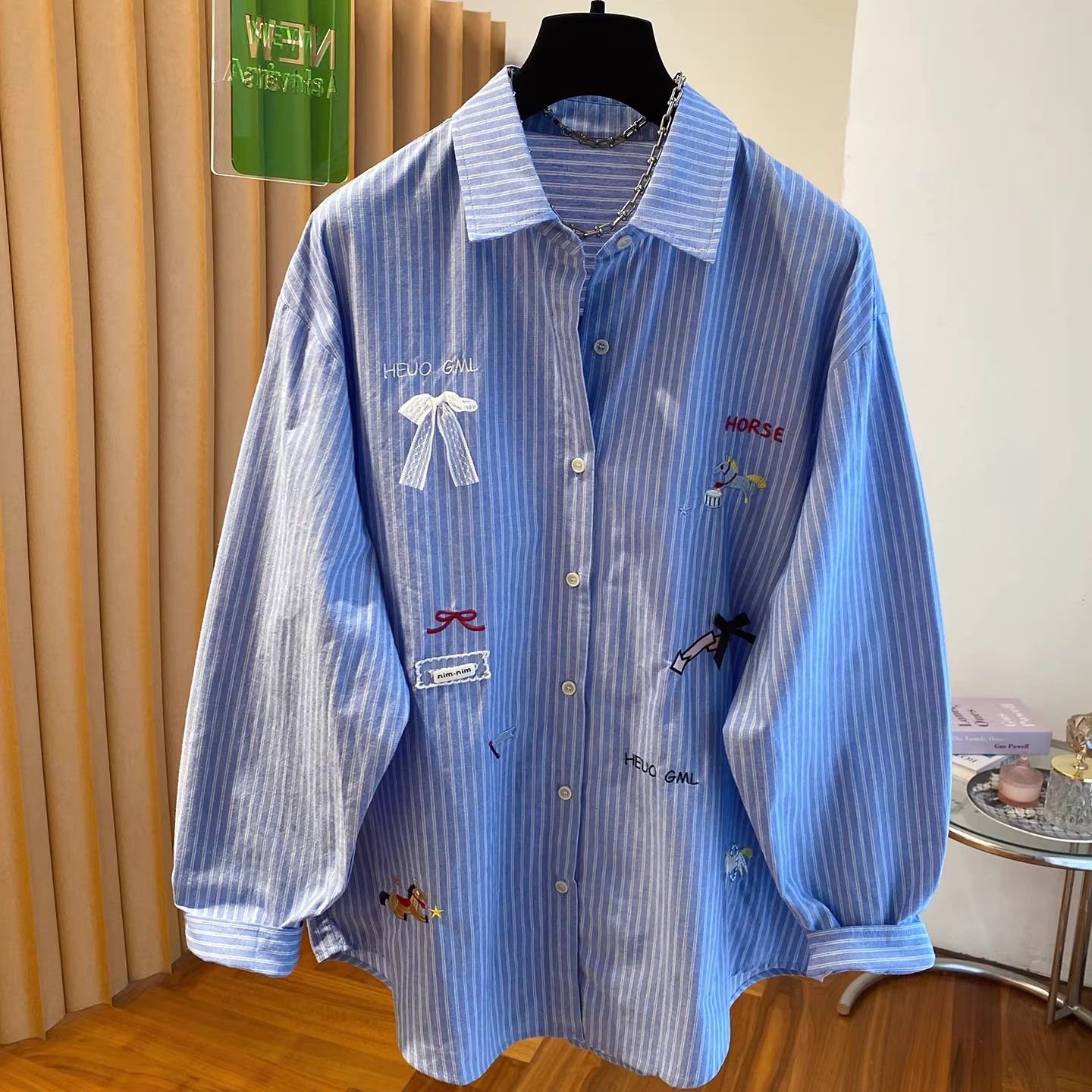 Korean Blue Embroidered Stripe - Embroidery Jacket ulasan dan harga