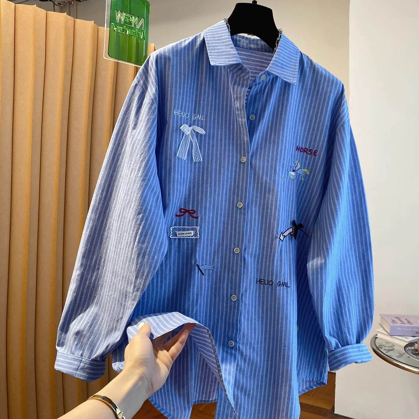 Korean Blue Embroidered Stripe - Embroidery Jacket ulasan dan harga